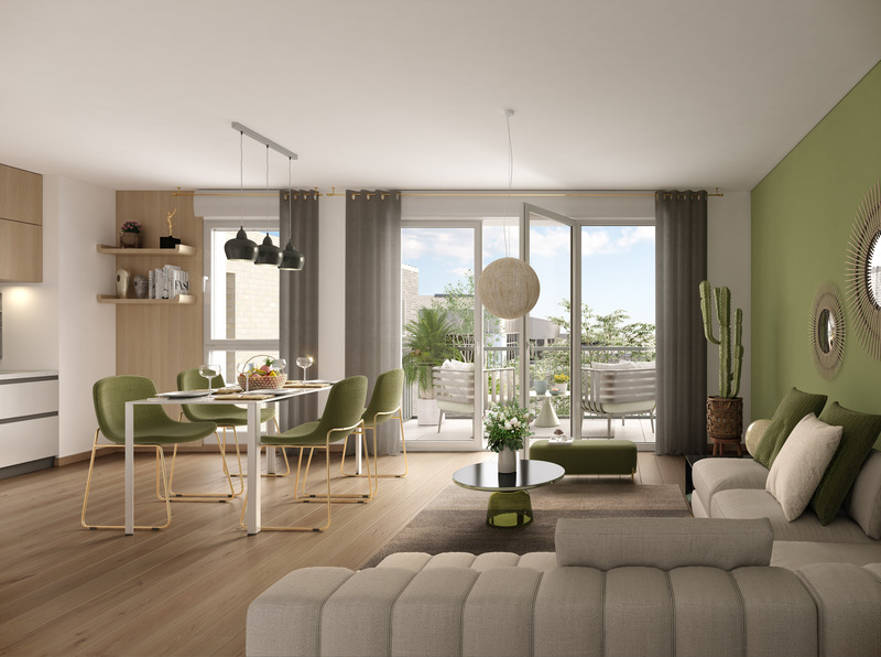 alt="image d'illustration d'un interieur d'appartement neuf, mobilier, vue sur salon"